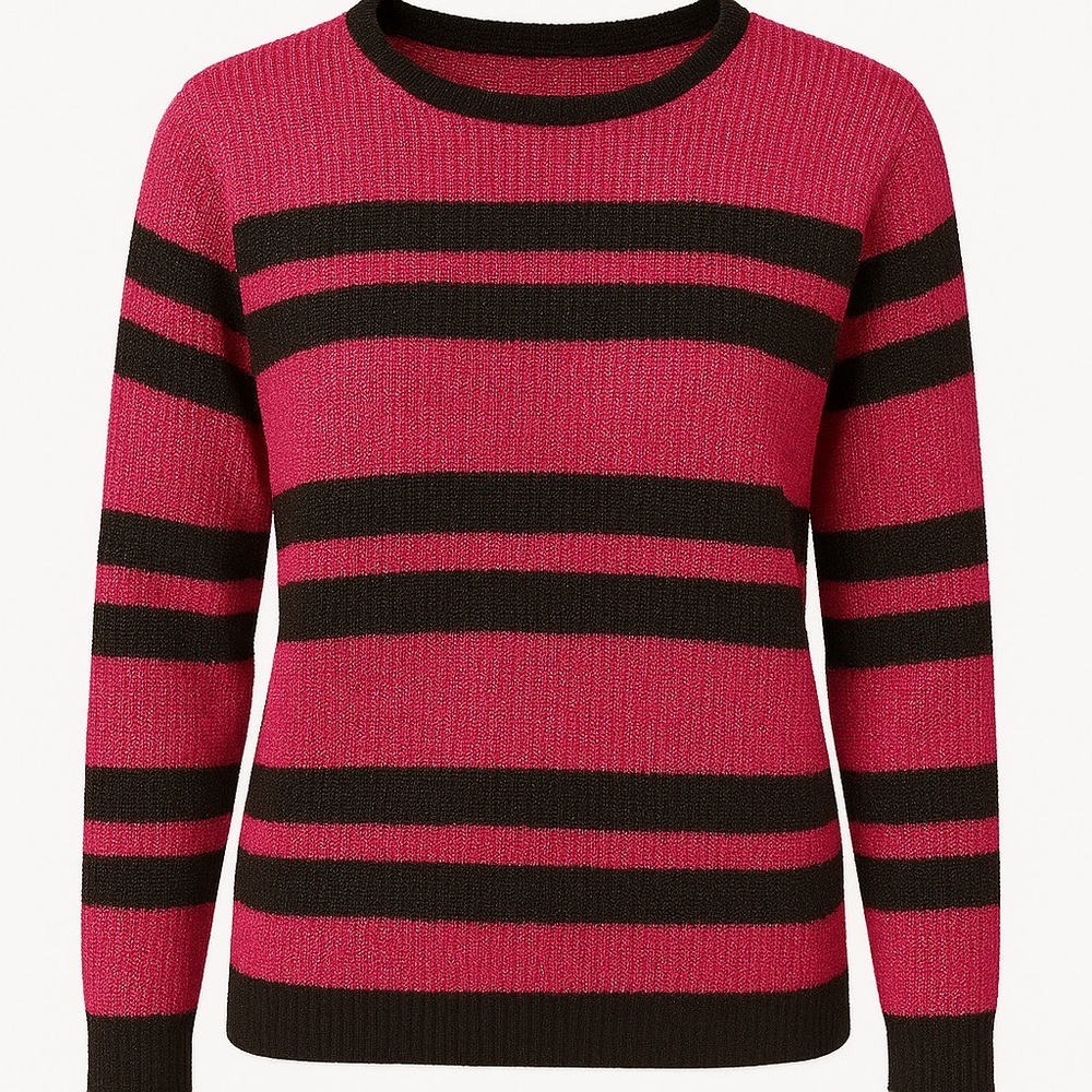EUC Mademoiselle Knitwear Women’s Pink and Black Striped Sweater